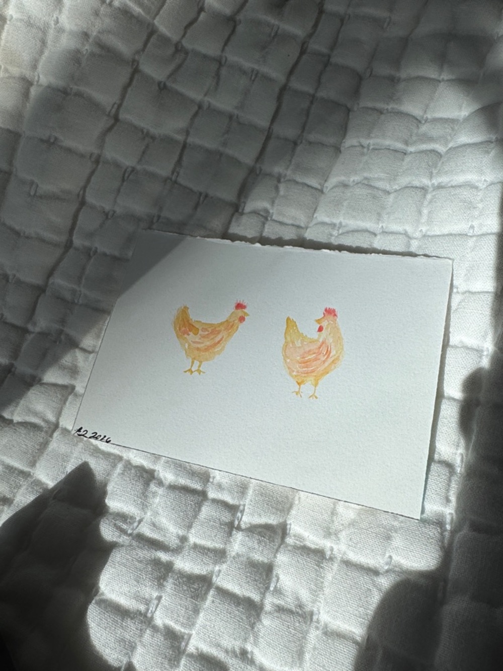 Hand-Painted Chicken Watercolor Art Print in Yellow and Pink - Picture 3 of 3